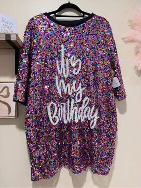 Sequin 'It's My Birthday' - Pink Multi